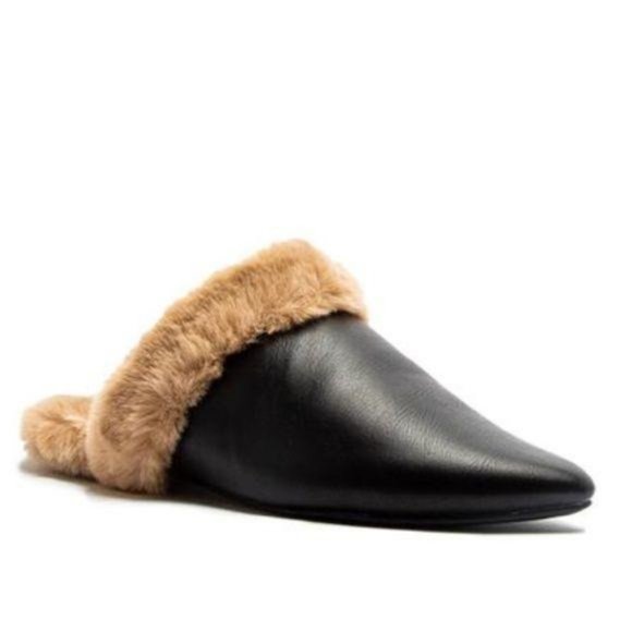 Faux Fur Lined Pointed Toe Mule in Tan - Picture 5 of 6